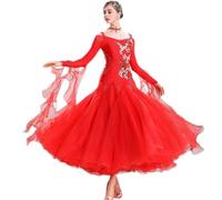 MLYYX Robe de compétition de danse de salon sans bretelles Valse Quickstep Robe avec strass brodés, rouge, S