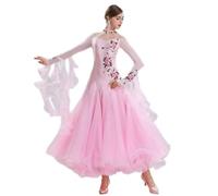 MLYYX Robe de compétition de danse de salon sans bretelles Valse Quickstep Robe avec strass brodés, rose, 3XL