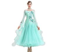 MLYYX Robe de compétition de danse de salon sans bretelles Valse Quickstep Robe avec strass brodés, vert, S