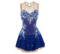 MLYYX Robe De Compétition sans Manches pour Dames Robes De Danse De Patin À Glace en Dentelle avec Appliques Gymnastique Art Performance Vêtements Costume Extensible Fait À La Main,C,12_15Years