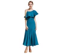 MLYYX Robe de danse asymétrique pour femme - Jupe longue à volants - Coupe ajustée - Pour valse - Compétition - Bleu - XXL