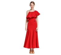 MLYYX Robe de danse asymétrique pour femme - Jupe longue à volants - Coupe ajustée - Pour valse - Compétition - Rouge - XXL
