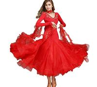 MLYYX Robe De Danse De Concours De Salle De Bal De Broderie Tenue De Danse Performance Foxtrot Valse Col V Femme Tenue De Danse Moderne Manches Longues avec Un Collier Exquis,D,XXL