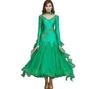MLYYX Robe De Danse De Concours De Salle De Bal De Broderie Tenue De Danse Performance Foxtrot Valse Col V Femme Tenue De Danse Moderne Manches Longues avec Un Collier Exquis,C,M