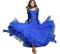 MLYYX Robe De Danse De Concours De Salle De Bal De Broderie Tenue De Danse Performance Foxtrot Valse Col V Femme Tenue De Danse Moderne Manches Longues avec Un Collier Exquis,F,L