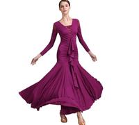 MLYYX Robe De Danse De Salle De Bal pour Femmes Robes De Danse De Valse À Manches Longues Tango Tango A-Line Costumes De Performance Morden Slim Fit,Violet,S