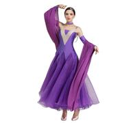 MLYYX Robe de danse de salon à bretelles pour compétition Valse brillante Tango Costumes Foxtrot Flamenco Robe de danse violette, L