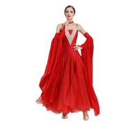 MLYYX Robe de danse de salon à bretelles pour compétition Valse brillante Tango Costumes Foxtrot Flamenco, Rouge, M