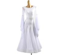 MLYYX Robe de danse de salon à manches longues en maille pour femme - Élégante et lisse - Robe de pratique de tango - Blanc, M
