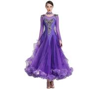 MLYYX Robe de danse de salon avec strass pour femme - Manches longues - Grande valse - Tango - Costume de danse moderne standard - Violet, XXL