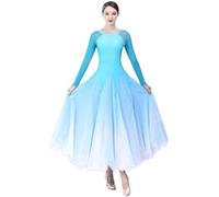 MLYYX Robe de danse de salon dégradée pour compétition Valse étincelante Performance Costume Tango Social Dance Dress,bleu, XXL
