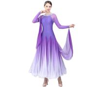 MLYYX Robe de danse de salon dégradée pour compétition Valse étincelante Performance Costume Tango Social Dance Dress,Violet, 3XL