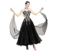 MLYYX Robe De Danse De Salon Femme Dentelle Standard Valse Tango Performance Costumes De Danse Salsa Robes Tenue De Danse Moderne Foxtrot Great Swing Grande Balançoire,Noir,L