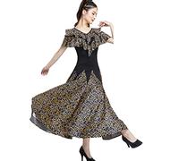 MLYYX Robe De Danse De Salon Imprimée Femmes Costume De Performance De Valse Moderne sans Bretelles À Col en V Vêtements De Danse D'entraînement De Salsa Tango De Col À Volants Dos Nu,B,M
