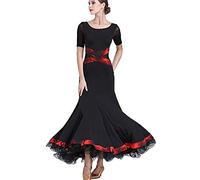 MLYYX Robe De Danse De Salon Professionnelle Déguisement D'entraînement Valse Moderne Col Rond Femme Tenue Tango Social Dance Imprimée Jupe en Arête De Poisson Coupe Ajustée,Noir,L