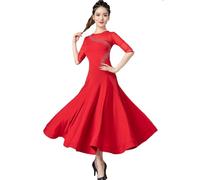 MLYYX Robe De Danse De Salon Valse Femme Manches Moyennes Modern Tango Standard Performance Robes Brillant Strass Salsa Flamenco Formation Vêtements De Danse avec Un Short,Rouge,L