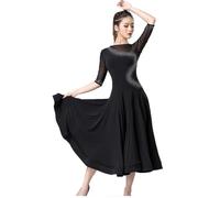 MLYYX Robe De Danse De Salon Valse Femme Manches Moyennes Modern Tango Standard Performance Robes Brillant Strass Salsa Flamenco Formation Vêtements De Danse avec Un Short,Noir,XXL