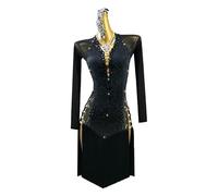 MLYYX Robe De Danse De Salsa Latine Perspective Jupe De Danse À Manches Longues Vêtements De Danse Samba Rumba Split Fringe Swing,Noir,L