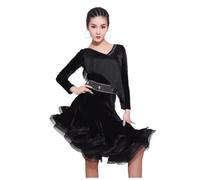 MLYYX Robe de danse latine en velours avec pampilles et strass pour salsa de salle de bal, performance de salle de bal, robes d'entraînement Cha Cha, noir, taille 3XL