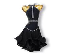 MLYYX Robe De Danse Latine Femme Vêtements De Danse De Performance Tango Salsa sans Manches Costumes De Salle De Bal À Pampilles Robes D'entraînement Flamenco Cha Cha Dos Nu,D,4XS