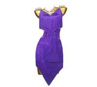 MLYYX Robe De Danse Latine pour Femme Robes De Danse De Salon À Franges Professionnelles Bretelles Cha Cha Tango Performance Vêtements De Danse avec Strass Dos Nu,E,XXL