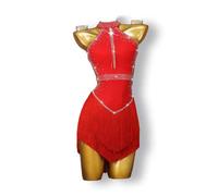 MLYYX Robe de Danse Latine Professionnelle pour Les Femmes Costume Cha Cha Performance Tassel Robes de Salsa Rumba sans Dos,E,M