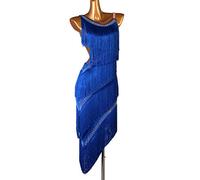 MLYYX Robe de Danse Latine Tassel Costume de Concours de Danse Latine Robes de Danse sans Dos pour Rumba Cha Cha Salsa,Royalblue,XL