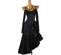 MLYYX Robe de danse moderne à épaules dénudées avec bretelles et jupe évasée Costume de performance de tango, noir, M