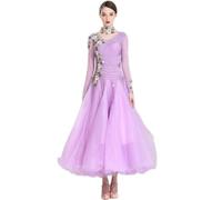 MLYYX Robe de danse moderne pour femme - Motif floral et strass - Valse - Tango - Standard - Performance de danse - Grande jupe swing - Violet, XL