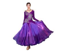 MLYYX Robe de danse standard avec strass brodés col en V Valse Foxtrot Performance Costume A-Line Jupe Violet, S