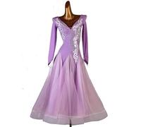 MLYYX Robe de danse standard nationale en organza avec col en V et strass - Costume de compétition de valse - Violet, S