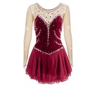 MLYYX Robe De Patinage Artistique À Manches Longues pour Dames Vêtements De Danse De Compétition De Patinage sur Glace en Fil Extensible Justaucorps De Gymnastique en Cristal Brillant,N,S