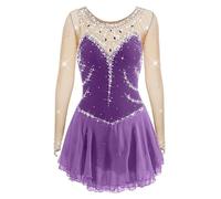 MLYYX Robe De Patinage Artistique À Manches Longues pour Dames Vêtements De Danse De Compétition De Patinage sur Glace en Fil Extensible Justaucorps De Gymnastique en Cristal Brillant,J,4_6Years