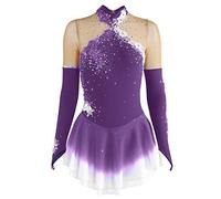 MLYYX Robe De Patinage Artistique Professionnelle pour Filles Déguisement De Compétition De Patinage sur Glace Vêtements De Danse sur Glace À Manches Longues Élastiques Fait Main,E,4_6Years