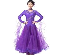 MLYYX Robe de performance de salle de bal pour femmes - Col en V - Tenue de compétition moderne de valse - Costumes de tango salsa - Grande balançoire - Violet, taille L