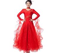 MLYYX Robe de spectacle de salon pour femmes - Col en V - Tenue de compétition moderne de valse - Costumes de tango salsa - Grande balançoire - Rouge, Taille L