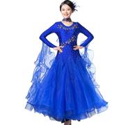 MLYYX Robe de spectacle de salon pour femmes - Col en V - Tenue de compétition moderne de valse - Costumes de tango salsa - Grande balançoire - Bleu, taille XXL