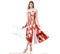 MLYYX Robe D'entraînement De Flamenco Moderne Imprimée Robes De Danse De Salon sans Manches pour Femmes Costume De Performance De Valse De Tango Standard,Blanc,XL