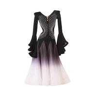 MLYYX Robes De Concours De Danse De Salon À Col en V Costume De Valse Moderne Dégradé Costume De Tango Standard Vêtements De Danse Flamenco avec Strass,Noir,M