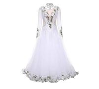 MLYYX Robes De Concours De Danse De Salon Brodées Costumes De Spectacle De Valse Moderne pour Femmes Vêtements De Danse D'entraînement De Tango Jupe Trapèze Great Swing,Blanc,3XL