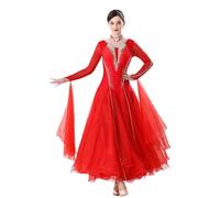 MLYYX Robes De Concours De Danse De Salon Costume Moderne Standard National Vêtements De Danse De Performance De Valse De Tango Dos Nu Professionnels avec Strass,Rouge,XL