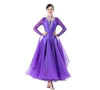 MLYYX Robes De Concours De Danse De Salon Costume Moderne Standard National Vêtements De Danse De Performance De Valse De Tango Dos Nu Professionnels avec Strass,Violet,3XL