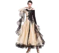 MLYYX Robes De Concours De Danse De Salon pour Femmes Col Asymétrique Modern Valse Standard Costumes Vêtements De Danse Salsa Tango Brillant Vêtements De Danse Grande Balançoire,Apricot,3XL