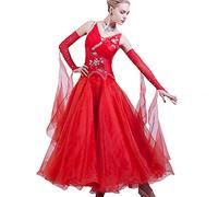 MLYYX Robes De Danse De Compétition De Salon pour Femmes Costume De Performance De Valse Et De Tango sans Bretelles Norme Moderne Et Brillante Robe Trapèze Vêtements De Danse Salsa Dos Nu,Rouge,L