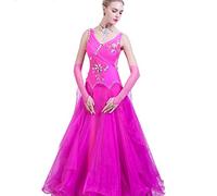 MLYYX Robes De Danse De Compétition De Salon pour Femmes Costume De Performance De Valse Et De Tango sans Bretelles Norme Moderne Et Brillante Robe Trapèze Vêtements De Danse Salsa Dos Nu,Rose Red,M