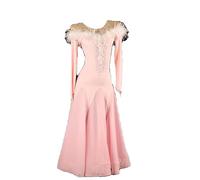 MLYYX Robes De Danse De Salon À Col Rond pour Femmes Vêtements De Valse À Manches Longues Vêtements De Danse Moderne Coupe Ajustée pour Spectacle Jupe D'entraînement Au Tango,Rose,S