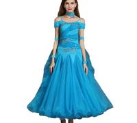 MLYYX Robes De Danse De Salon Brodées pour Femme Tenue D'entraînement Bustier pour Valse Et Tango Robe De Danse Latine Jupe D'entraînement Moderne pour Salsa,Lake Blue,S