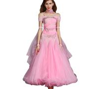 MLYYX Robes De Danse De Salon Brodées pour Femme Tenue D'entraînement Bustier pour Valse Et Tango Robe De Danse Latine Jupe D'entraînement Moderne pour Salsa,Rose,XL