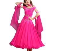MLYYX Robes De Danse De Salon Brodées pour Femme Tenue D'entraînement Bustier pour Valse Et Tango Robe De Danse Latine Jupe D'entraînement Moderne pour Salsa,Rose Red,M