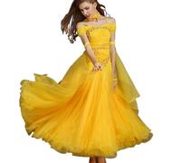 MLYYX Robes De Danse De Salon Brodées pour Femme Tenue D'entraînement Bustier pour Valse Et Tango Robe De Danse Latine Jupe D'entraînement Moderne pour Salsa,Jaune,XXL